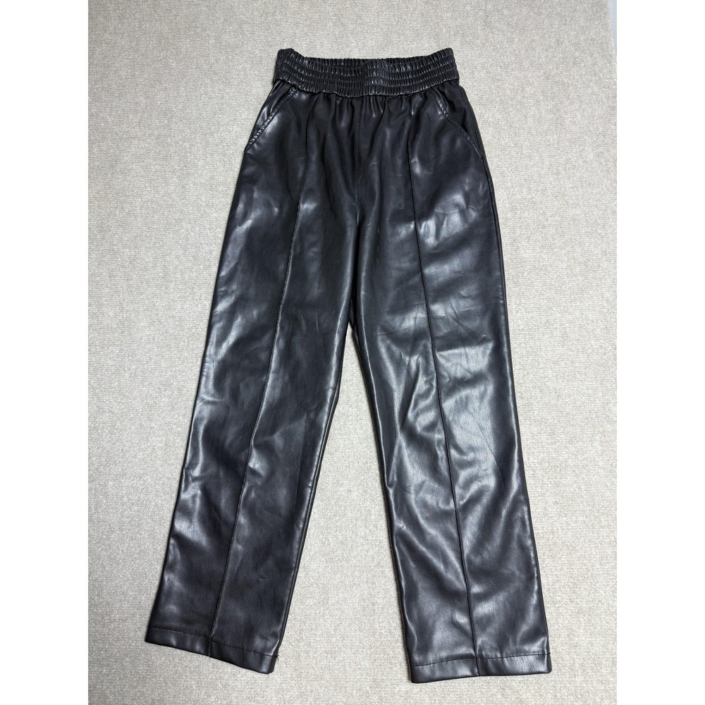 H&M Pants Womens 4 Faux Leather Straight Leg High Rise Elastic‎ Waist Pocket